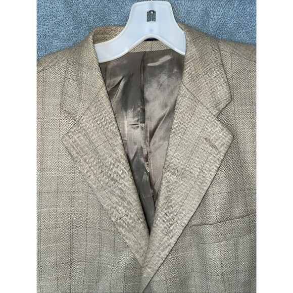 Chaps Ralph Lauren Blazer Mens 41R Beige Silk Wool Linen Plaid Buttons Career‎ - Picture 5 of 12